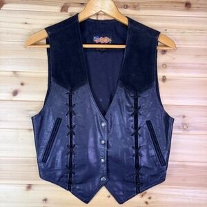 Vintage Easyriders Motorcycle Riding Vest Womens Small Black Leather 4 Snap Vest